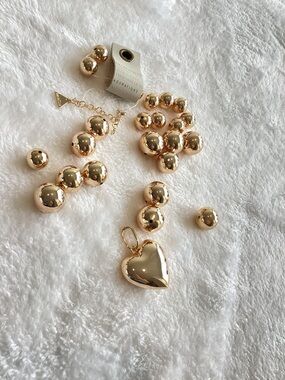 Anthropologie 14KT Gold Plated Charm Chunky Heart and Round Beads New